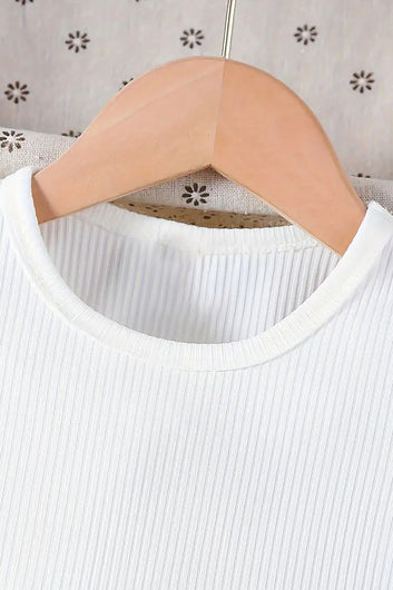 Girls Rib Solid White Top and Baby Pink Skirt Girls Clothing Set