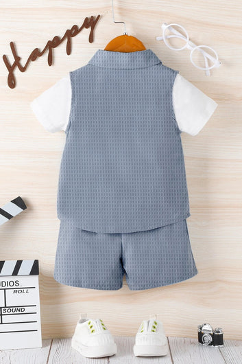 Boys Light Blue Cotton Blend Solid Jacket And T-Shirt With Short Pant Set