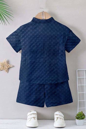 Boys Navy Blue Rider Solid Shirt With Short Pant Set