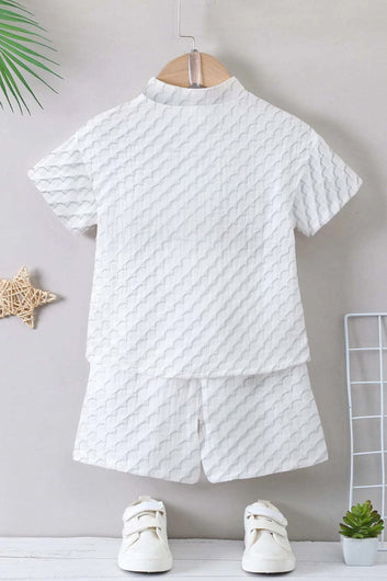 Boys White Rider Solid Shirt With Short Pant Set