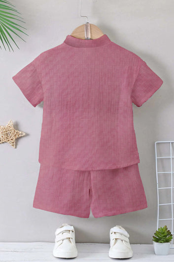 Boys Pink Rider Solid Shirt With Short Pant Set