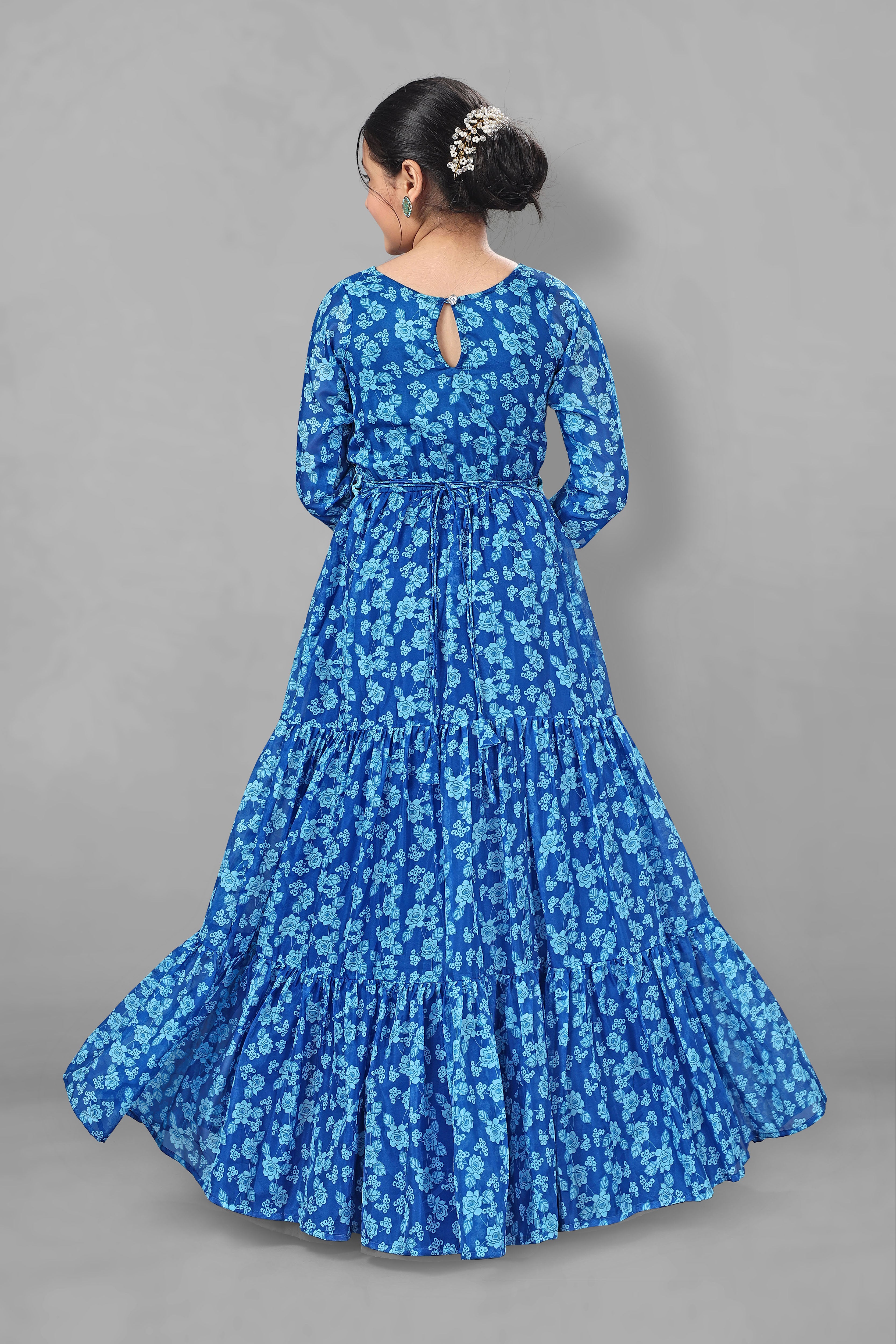 Smart and elegant formal dress for little girls in oceanic blue hue