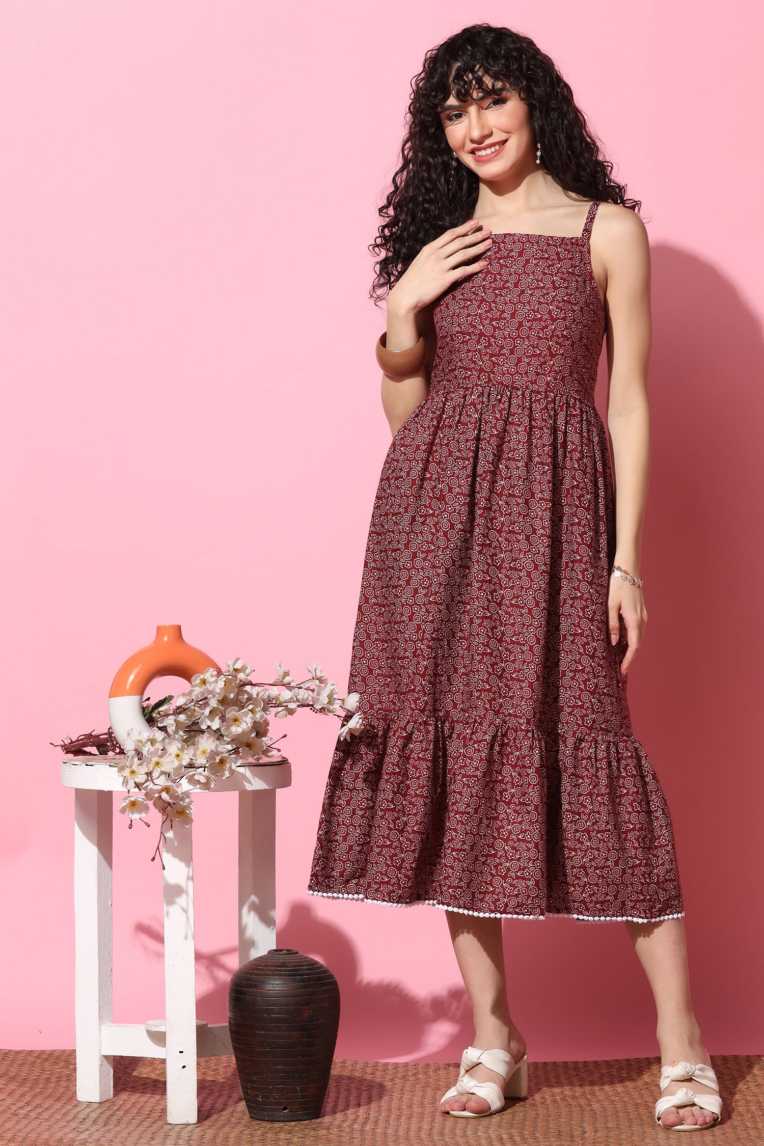 Ivory Midi Dress - Floral Print Dress - Sleeveless Dress - Lulus