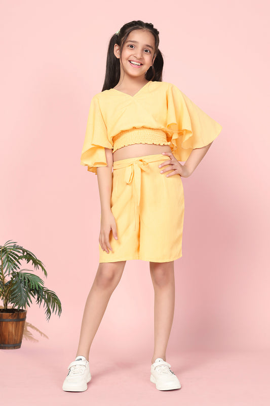 Fashion Kit Short Jacket Belt Long Gown Leggings Dress for Girls (Yellow)