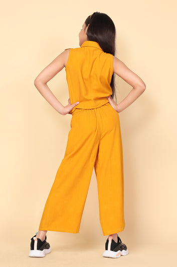 Girl's Mustard Solid Top And Palazzo Clothing Set