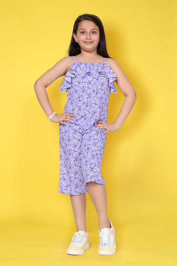 Girls Floral Printed Ruffle Jumpsuit