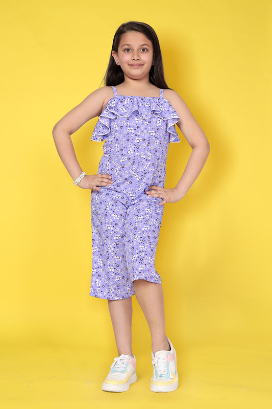 Girls Floral Printed Ruffle Jumpsuit