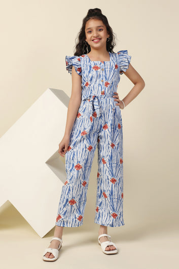 Girl's Sky All Over Printed Basic Jumpsuit