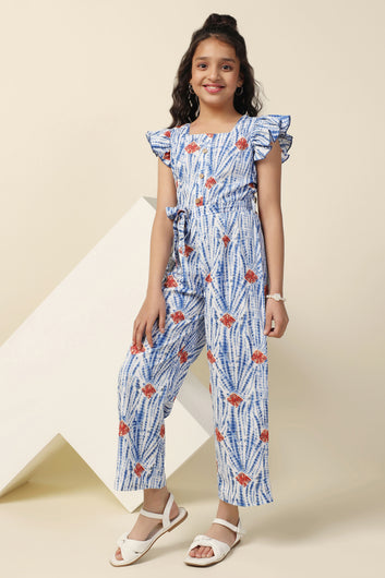 Girl's Sky All Over Printed Basic Jumpsuit