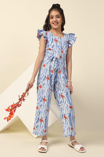 Girl's Sky All Over Printed Basic Jumpsuit