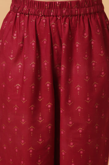 Women's Olive Cotton Floral Design Kurta with Pant set