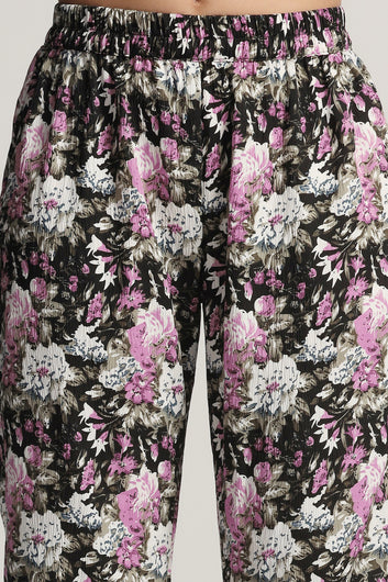 Women's  Black Floral Print Kurta with Pant set