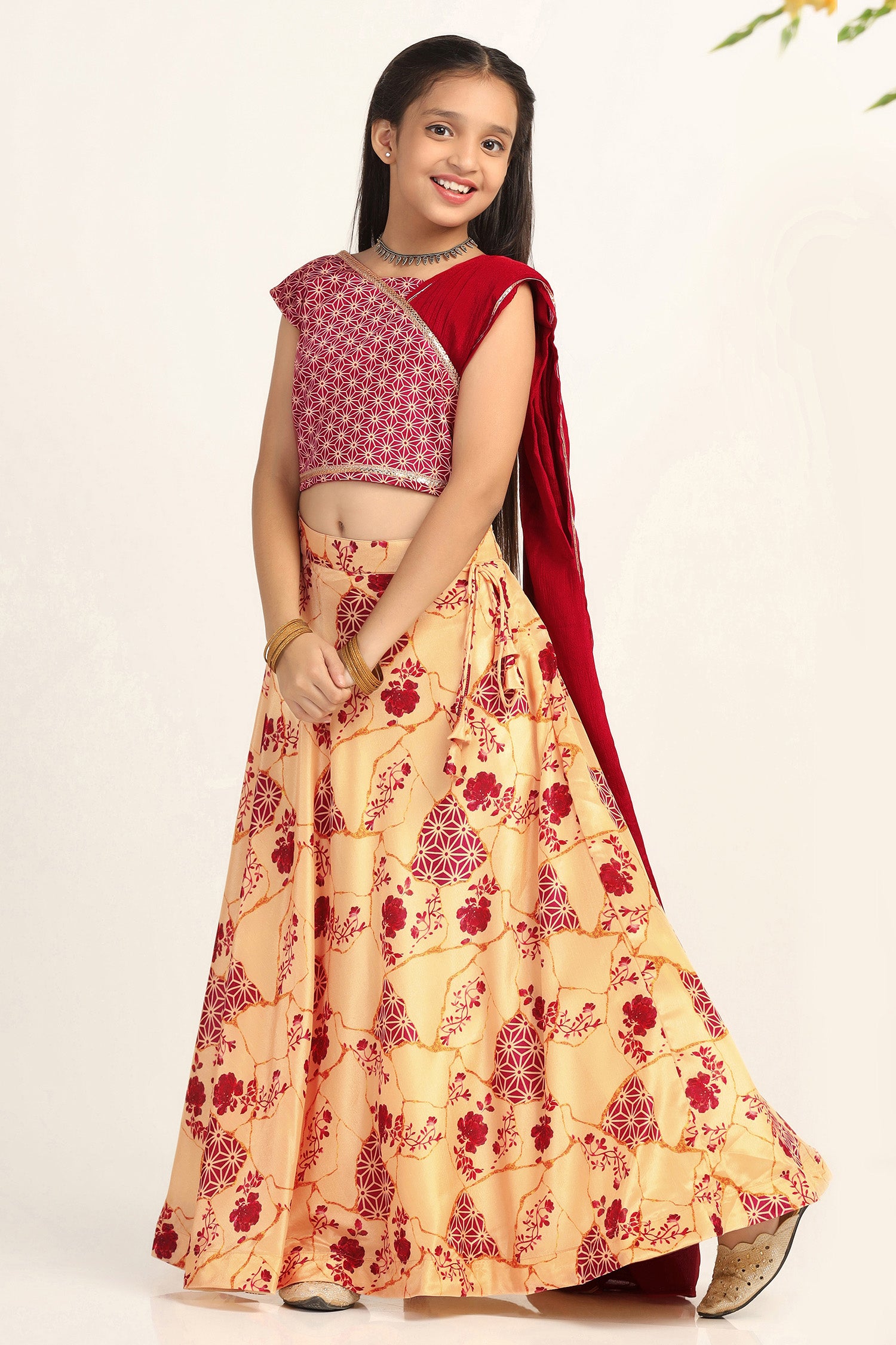 Buy Pink Lucknowi Fabric Embroidered Sequin Lehenga Set For Girls by FAYON  KIDS Online at Aza Fashions.