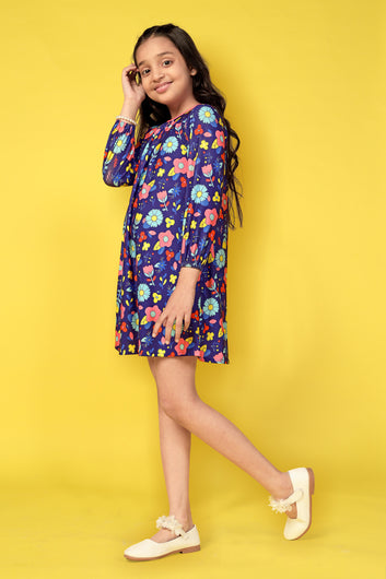 Baby Girl’s Navy Blue Floral Print Shift Dress