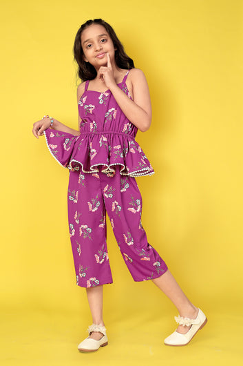 Girls Floral Printed Peplum Jumpsuit