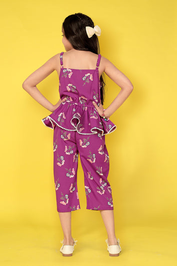 Girls Floral Printed Peplum Jumpsuit