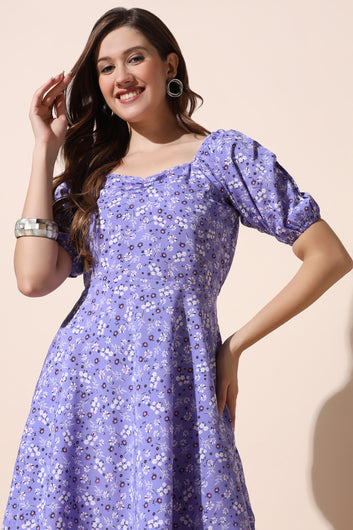 Women’s Violet Floral Printed Mini Dress