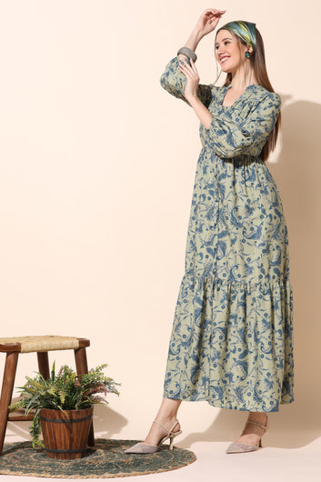 Women’s Mehendi Paisley Printed Tiered Maxi Dress