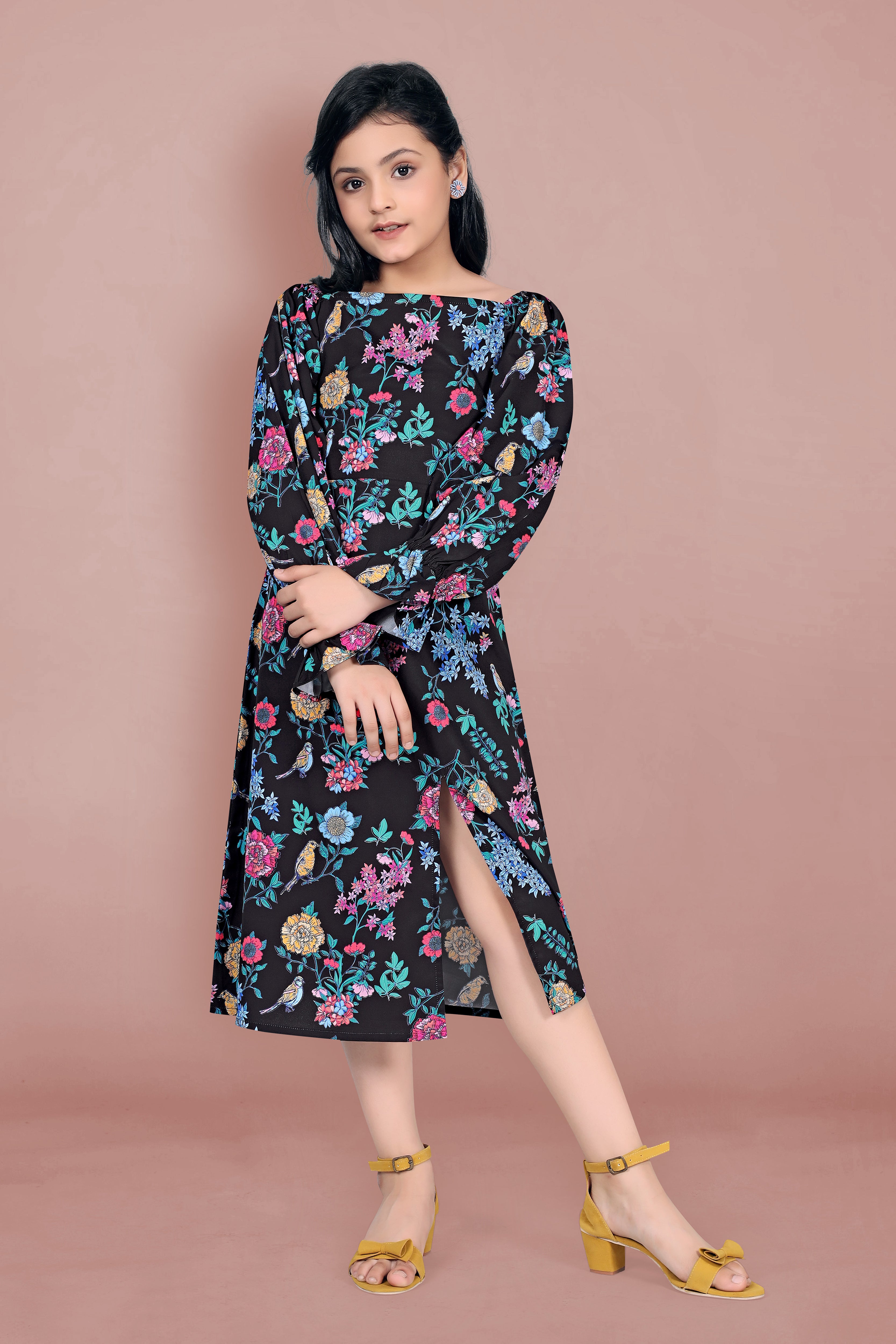 Zihas Fashion Solid Peach Colour Party Wear Soft Net Fabric Women Dress Net Midi  Design Dress,