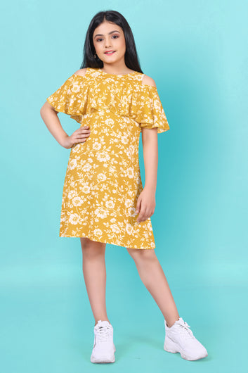 Girl’s Yellow Rayon Knee Length A-Line Dresses