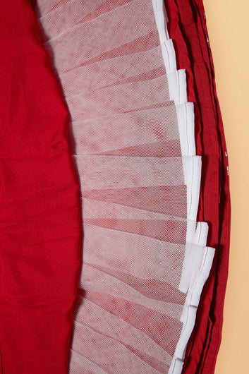 Girls Red Organza Lather Foil Printed Readymade Lehenga Choli