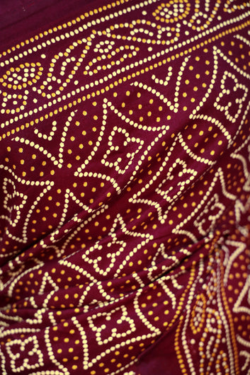 Womens Maroon Bandhani Print Rayon Saree With Unstitched Blouse