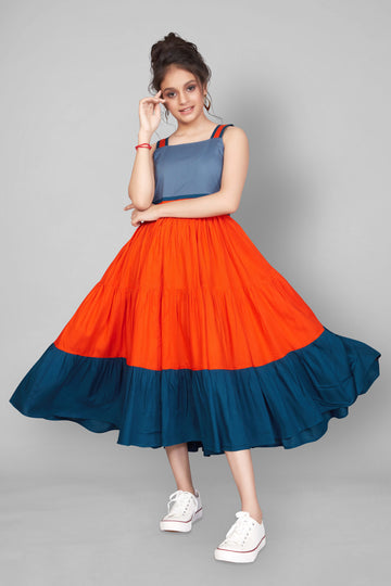 Women's Fit & Flare Style Color Block Midi Dress