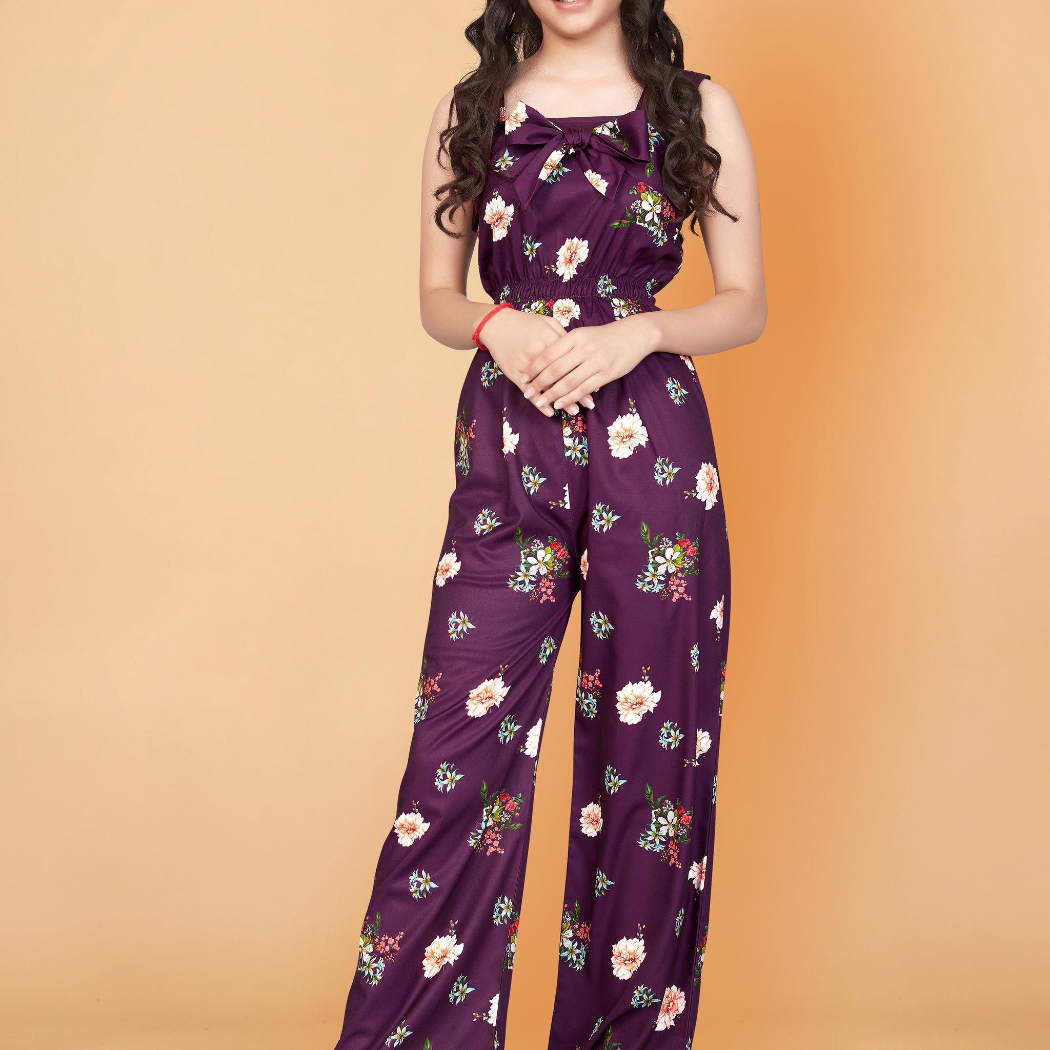 Girl's Floral Printed Maxi Jumpsuit