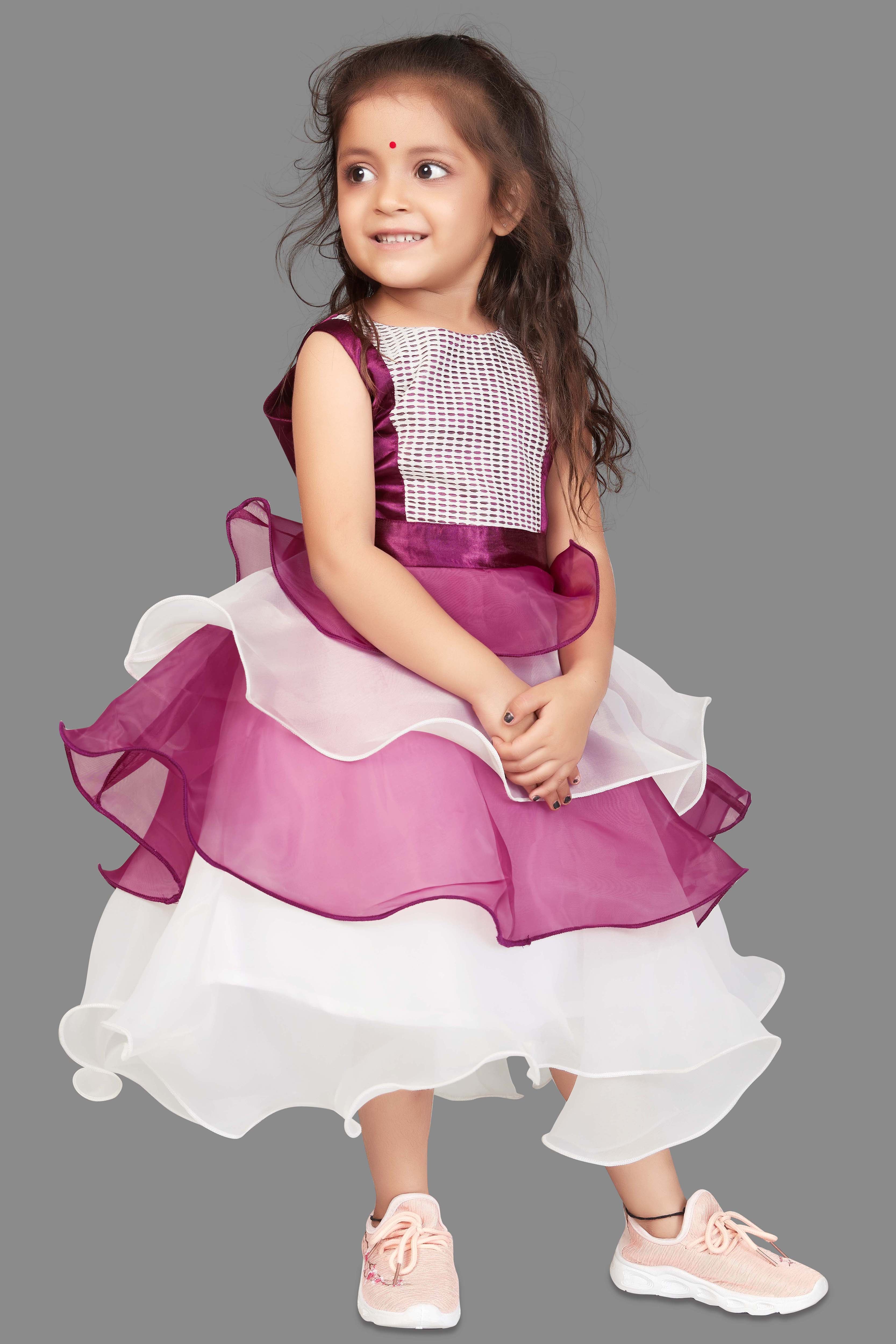 Buy GEBET Frock for Girls, Round Neck Sleeveless,Baby Girl's Satin Knee  Length Flower Print Frock Dress KESAR-7 4-5 Y Purple Online at Best Prices  in India - JioMart.