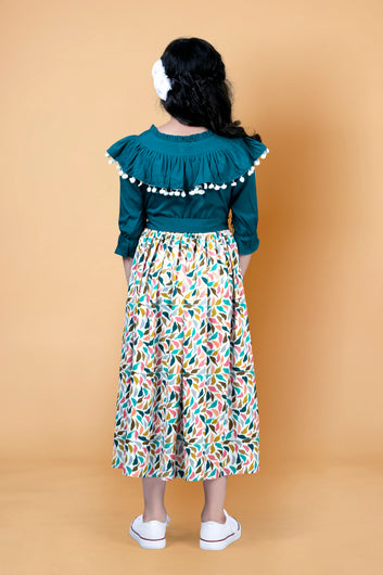 Girl’s Crepe Digital Printed Calf Length Dress