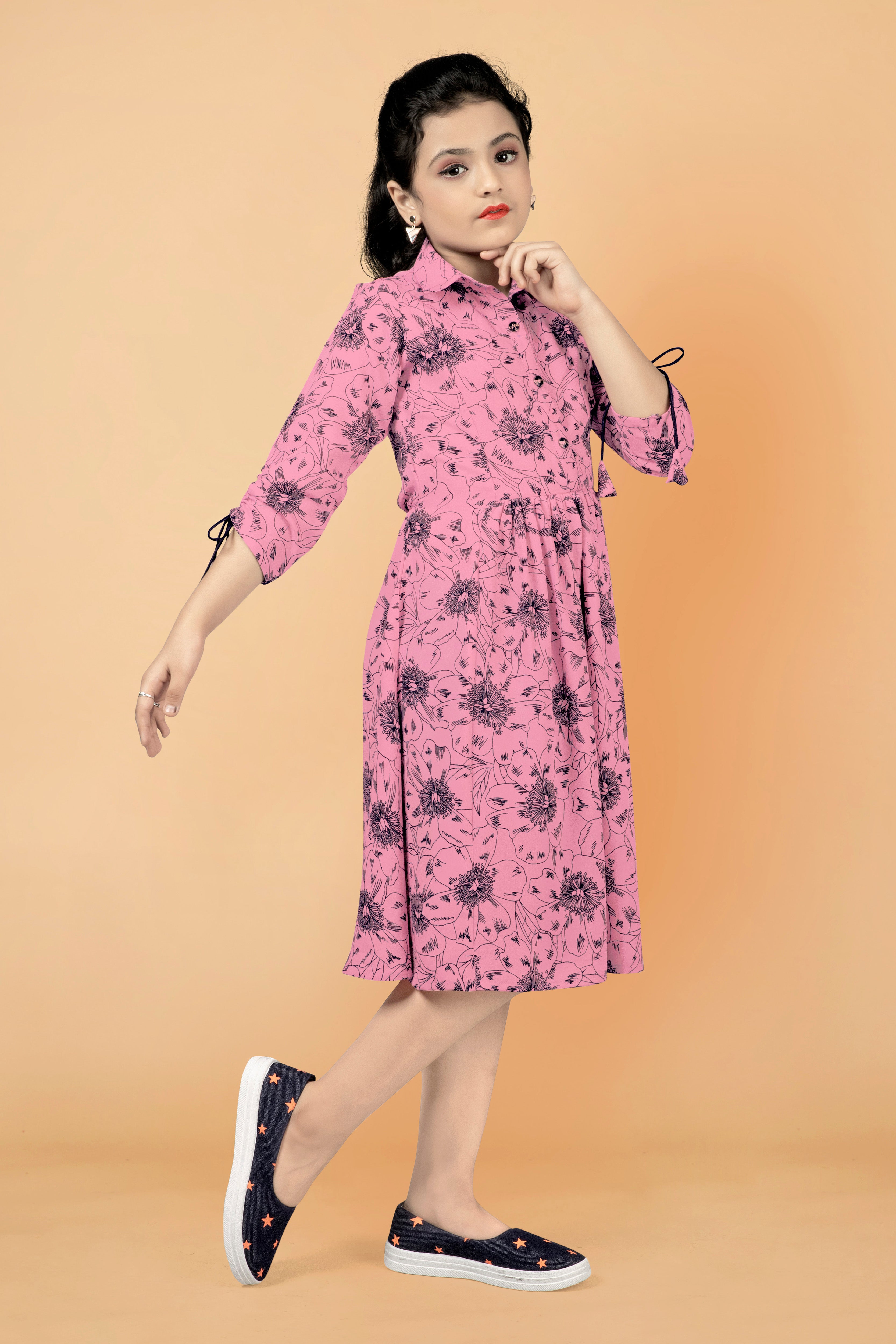 Buy Girl Shirt Style Pleated ALine Midi FrockDress  Fashion Dream