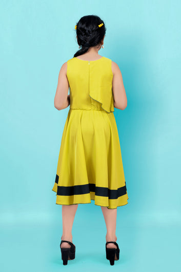 Girl’s Crepe Solid Asymmetric Calf Length Dresses