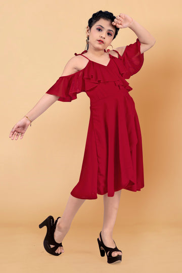 Girls Georgette Calf Length Tulip Hem Dress