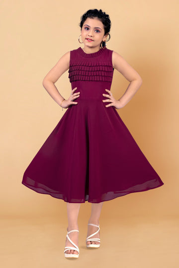 Buy Girls Georgette Pleated Calf Length Dress at