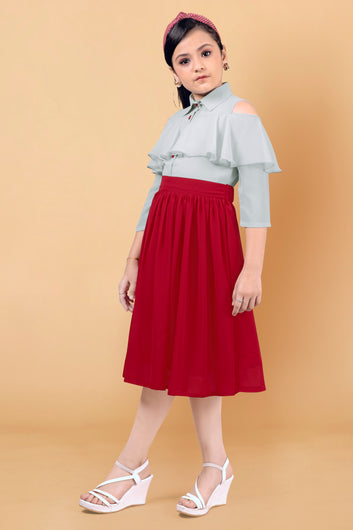Girl's Georgette Shirt Style Calf Length Dress