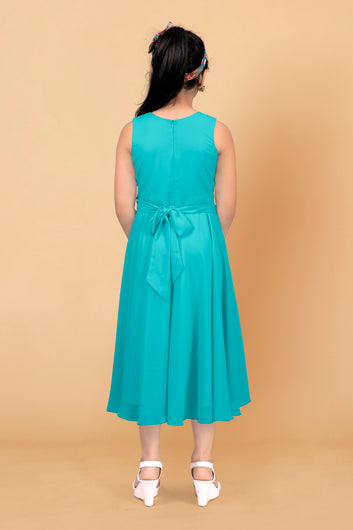 Girl's Georgette Solid Asymmetric Calf Length Dress