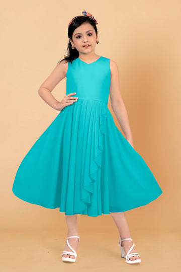 Girl's Georgette Solid Asymmetric Calf Length Dress