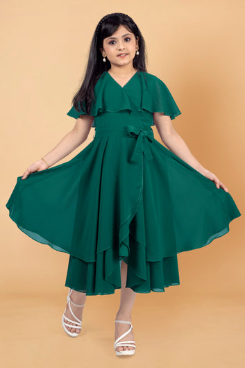 Girl's Georgette  Asymmetric Calf Length Dress