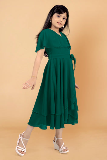 Girl's Georgette  Asymmetric Calf Length Dress