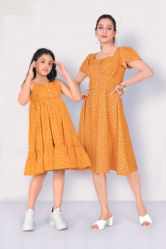 Orange Splash Printed Mother-Daughter Dress Set