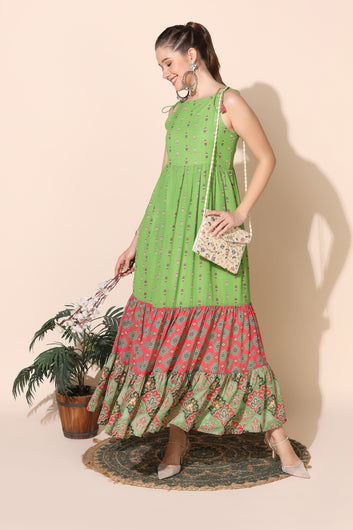 Women’s Parrot Georgette Printed Tiered Maxi Dress