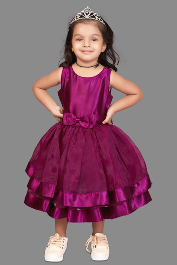 Baby Girl’s Bow Knot Layered Flared Midi Dress/Frock
