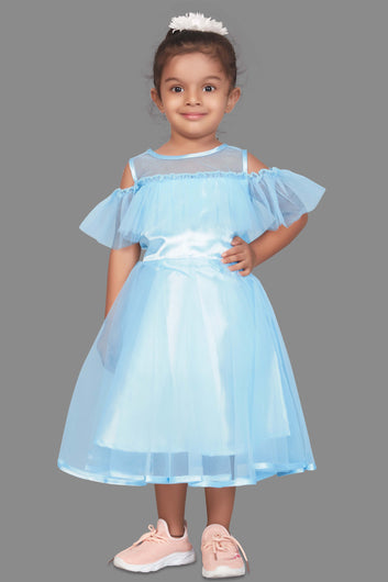 Baby Girl’s Ruffle Cold Shoulder Flared Midi Party Dress/Frock