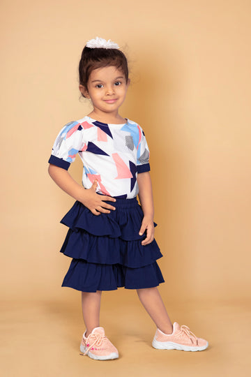 Toddler Girl's Puff Sleeve Top With Layered Capri Set