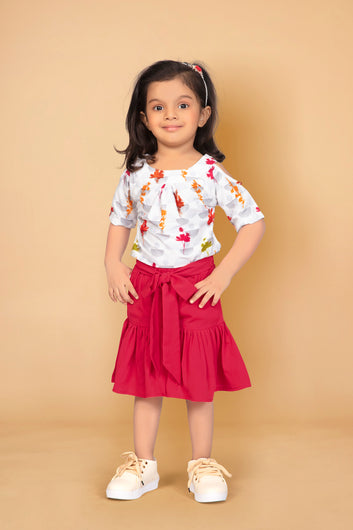 Toddler Girl's Cold-Shoulder Top and Knee-Length Short Capri Set
