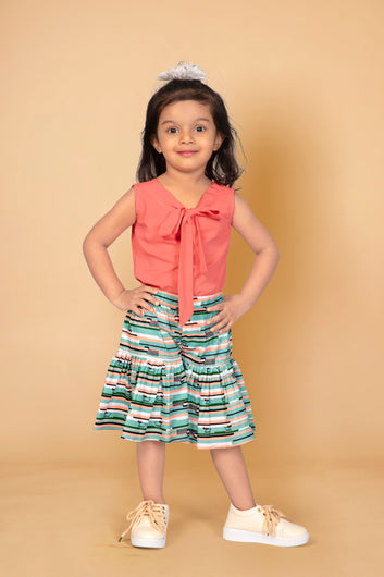 Toddler Girl's Peach Top With Flared Hem Short Pants