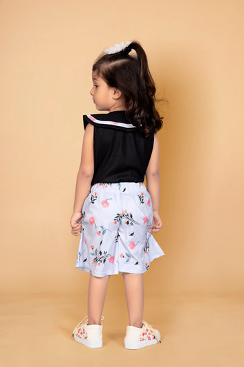 Toddler Girl's Pretty Doll Collar Top and Floral Short Pant