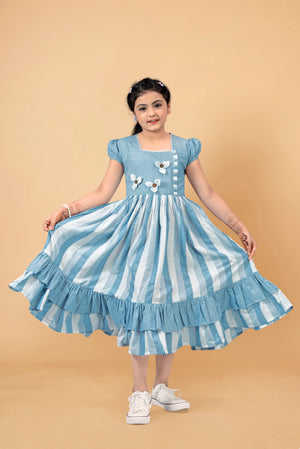 Girls Stripe Ruffle Hem Western Dress