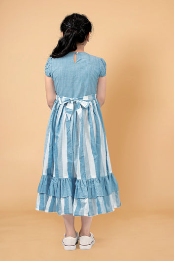 Girls Stripe Ruffle Hem Western Dress