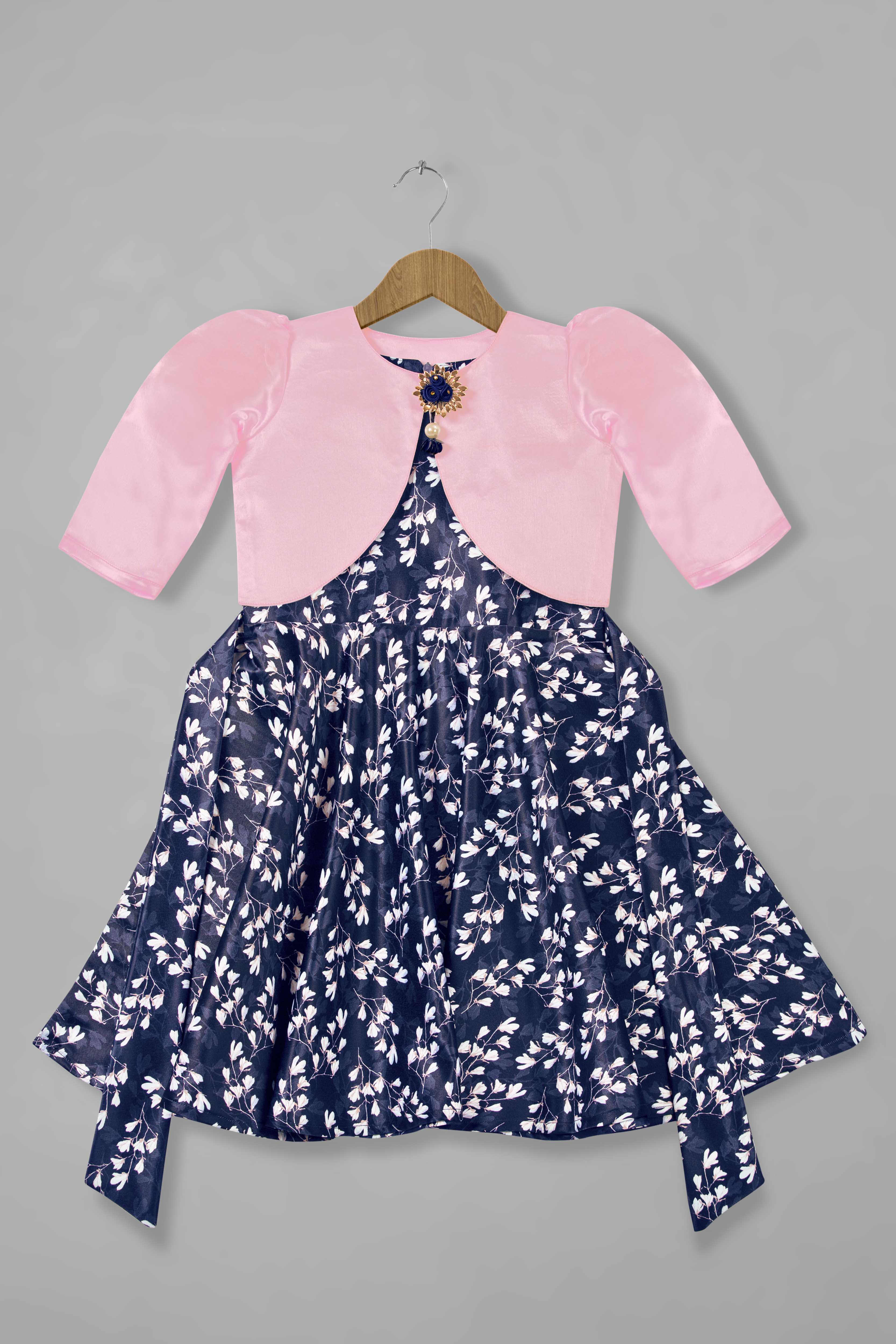 Buy Baby Girls Peach Floral Print Shrug Style Midi Dress/Frock